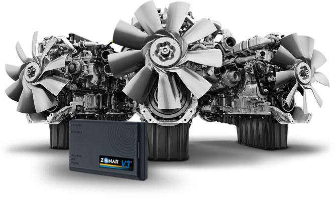 Daimler powertrain with Zonar V3 Telematics device